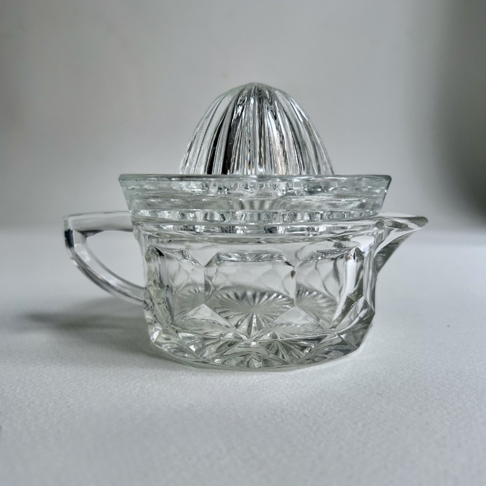 Heisey Style Two Piece Clear Handled Glass Juicer, C. 1930's